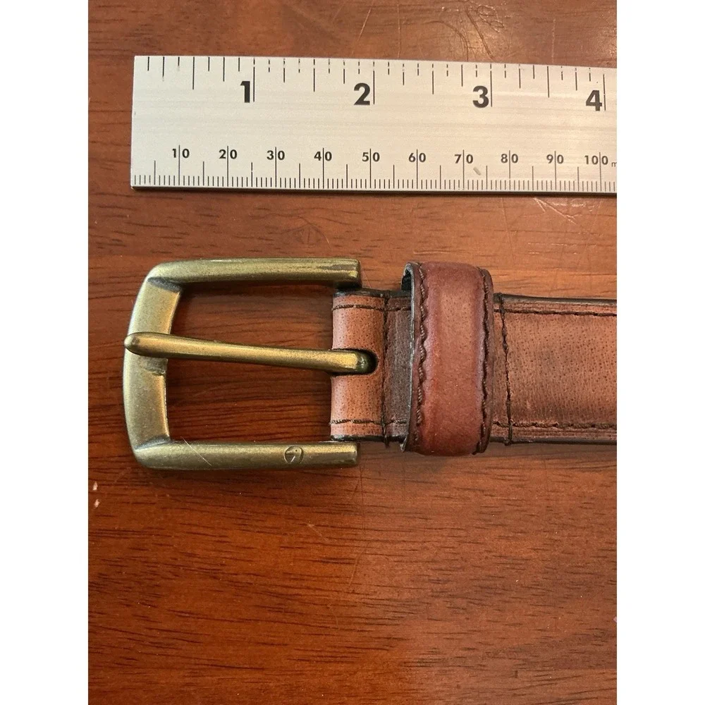 DUCK HEAD Mens Brown Leather Solid Brass Buckle Belt Size 42/105